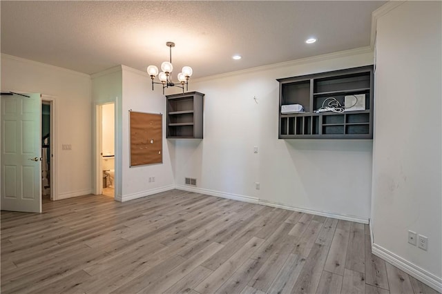 1250 W Hickory Point Rd, Decatur, IL 62526 - unfurnished dining area featuring a chandelier, wood finished floors, ornamental molding, recessed lighting, and a textured ceiling