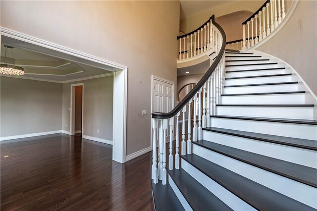 1250 W Hickory Point Rd, Decatur, IL 62526 - staircase with wood finished floors and a high ceiling