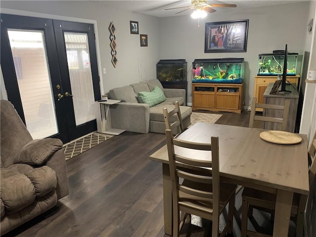 201 Franklin St, Pana, IL 62557 - living area with dark wood-type flooring, french doors, and ceiling fan