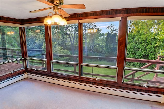 27 Heather Dr, Charleston, IL 61920 - unfurnished sunroom with a baseboard heating unit and ceiling fan