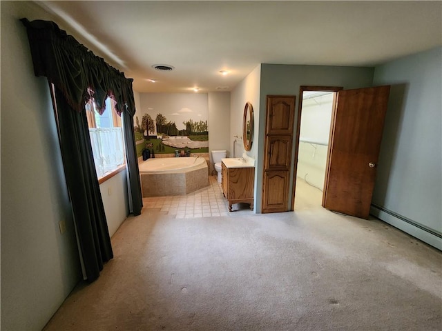 2638 E 1050th Ave, Oblong, IL 62449 - bathroom featuring vanity, a garden tub, and carpet flooring