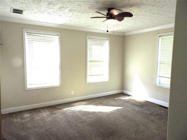 20643 1200 N Rd, Danville, IL 61834 - empty room featuring crown molding, a ceiling fan, carpet floors, baseboards, and healthy amount of natural light