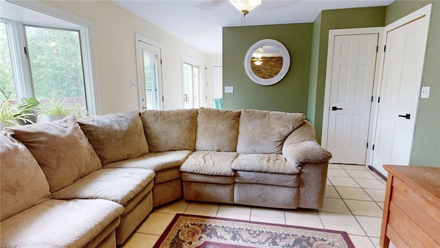 living room with light tile patterned floors