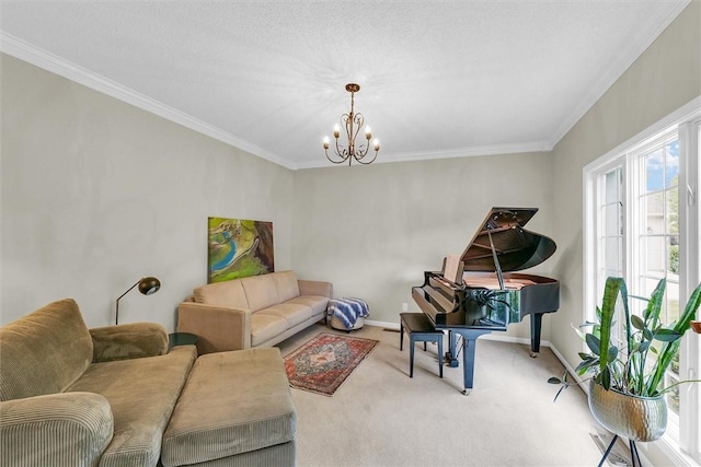 715 W Coolidge Ave, Charleston, IL 61920 - living area with a chandelier, ornamental molding, and carpet flooring