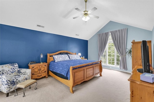 715 W Coolidge Ave, Charleston, IL 61920 - bedroom with light colored carpet, vaulted ceiling, and a ceiling fan