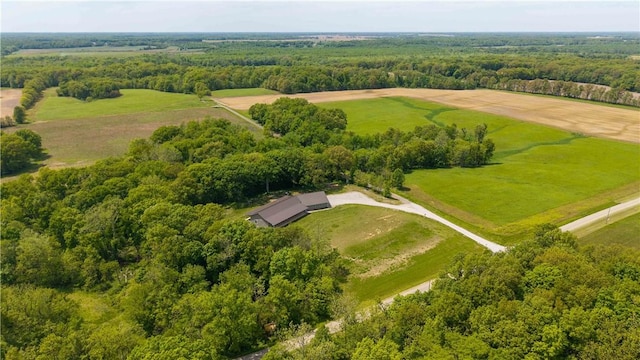 aerial view of sparsely populated area with a forest