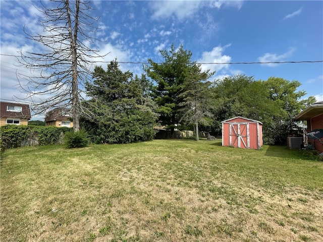 view of yard featuring a storage shed