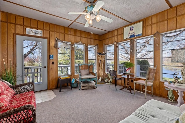 11284 E Lincolnshire Ln, Effingham, IL 62401 - sunroom / solarium featuring carpet flooring and wood walls