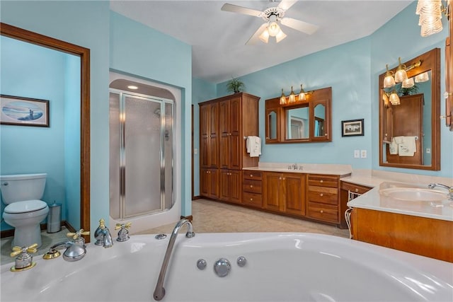 11284 E Lincolnshire Ln, Effingham, IL 62401 - full bath with a shower stall, vanity, a bath, and a ceiling fan