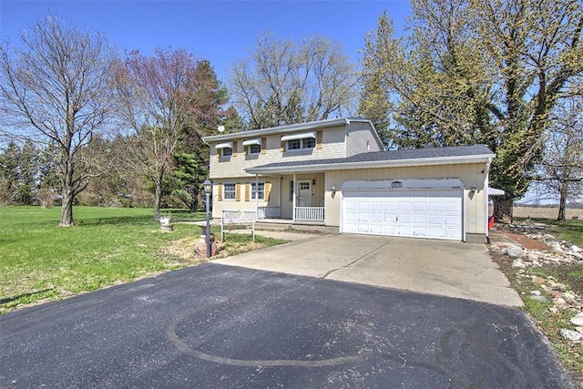 8070 Cerro Gordo Blacktop, Oakley, IL 62501 - traditional-style house with an attached garage, aphalt driveway, a porch, and a front yard