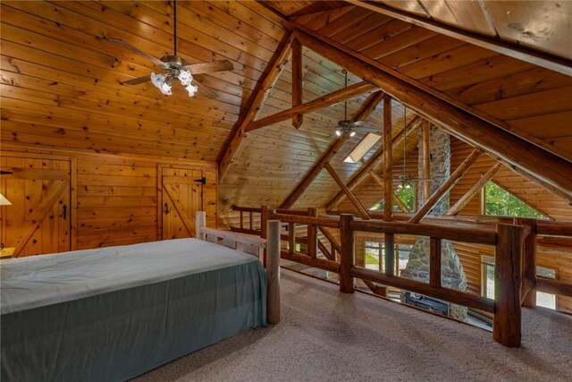 5446 N 1700th St, Dieterich, IL 62424 - carpeted bedroom featuring wooden ceiling, multiple windows, and wood walls