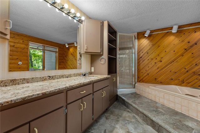 5446 N 1700th St, Dieterich, IL 62424 - bathroom with double vanity, a textured ceiling, a shower stall, and a bath