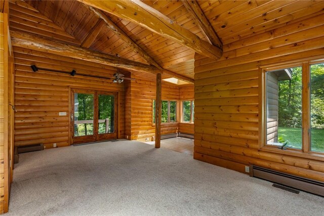5446 N 1700th St, Dieterich, IL 62424 - carpeted empty room featuring wood ceiling, plenty of natural light, and a baseboard heating unit
