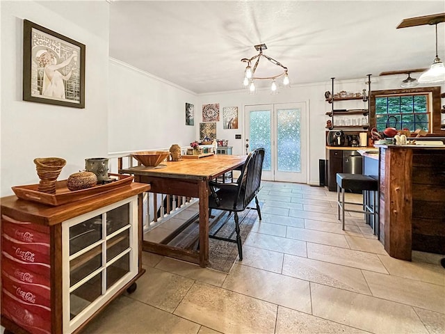 10 Rose Ln, Marshall, IL 62441 - dining space with crown molding, a chandelier, and light tile patterned floors