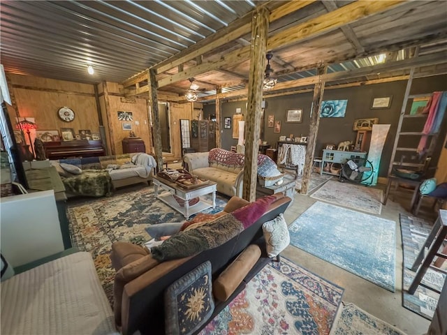 10 Rose Ln, Marshall, IL 62441 - living room with concrete floors and ceiling fan