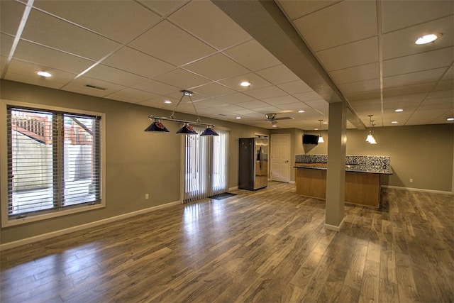 8898 Country Side Dr, Dalton City, IL 61925 - unfurnished living room with a paneled ceiling, dark wood finished floors, plenty of natural light, and recessed lighting