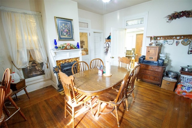 dining area featuring dark wood-type flooring