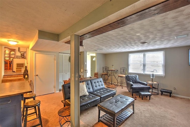 living room featuring light colored carpet