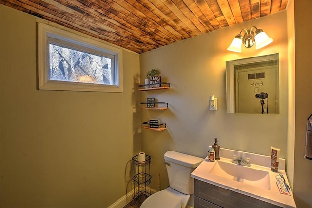 bathroom with vanity, wooden ceiling, and toilet