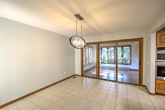 664 N Antler Dr, Mt Zion, IL 62549 - unfurnished dining area featuring a baseboard heating unit and a chandelier