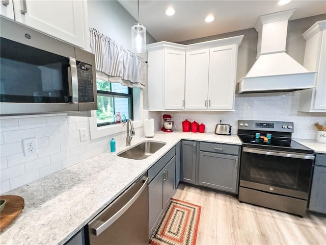 3 Wood Ridge Ln, Marshall, IL 62441 - kitchen featuring appliances with stainless steel finishes, custom exhaust hood, white cabinetry, tasteful backsplash, and gray cabinetry