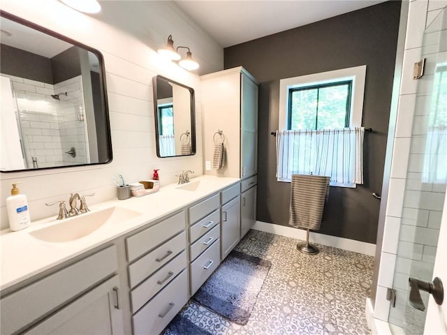 3 Wood Ridge Ln, Marshall, IL 62441 - full bath with double vanity, a tile shower, and tile patterned floors