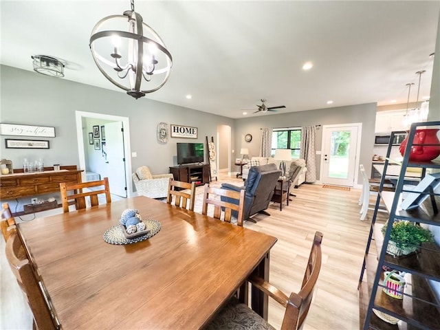 3 Wood Ridge Ln, Marshall, IL 62441 - dining area with a chandelier, recessed lighting, light wood-type flooring, and ceiling fan