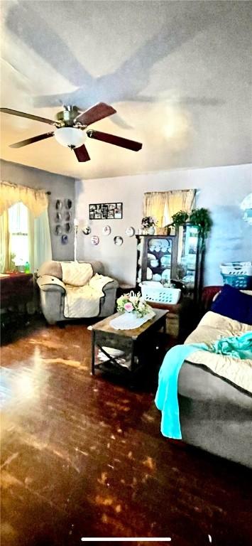 living room featuring ceiling fan