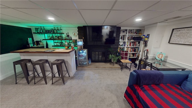 1805 N Gilbert St, Danville, IL 61832 - bar featuring a drop ceiling, visible vents, baseboards, carpet, and indoor bar