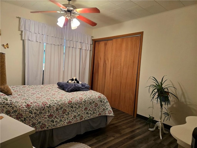 14317 N 920 E Rd, Fairmount, IL 61841 - bedroom featuring dark wood-type flooring, a closet, and a ceiling fan