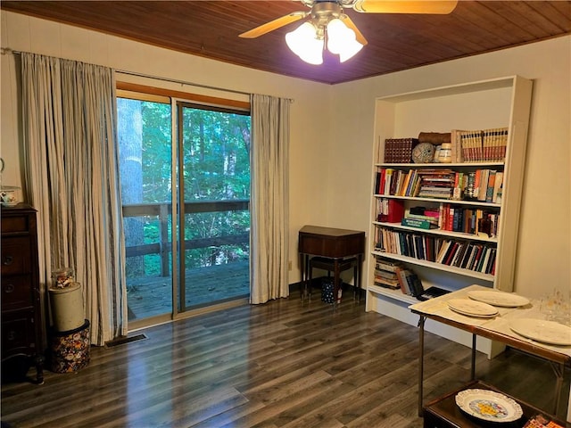 14317 N 920 E Rd, Fairmount, IL 61841 - living area featuring a ceiling fan, wood finished floors, and wooden ceiling
