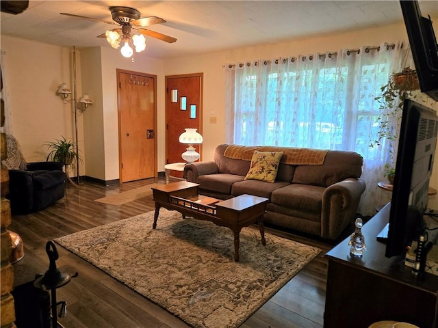 14317 N 920 E Rd, Fairmount, IL 61841 - living area with ceiling fan and dark wood-style flooring