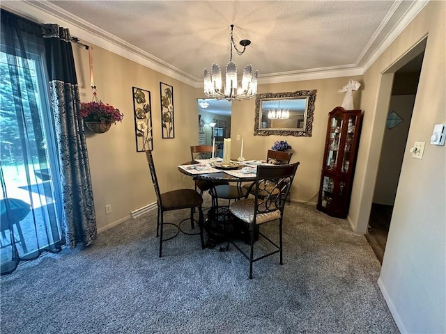 1712 Southdale Dr, Mattoon, IL 61938 - dining area with healthy amount of natural light, carpet floors, a chandelier, and crown molding