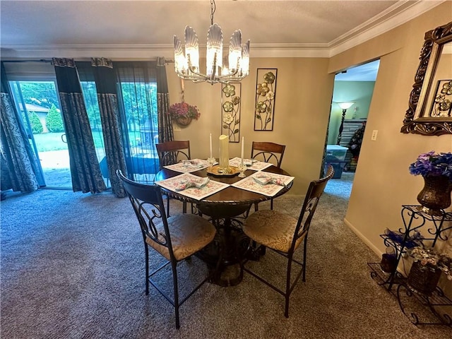 1712 Southdale Dr, Mattoon, IL 61938 - carpeted dining room with a chandelier and ornamental molding