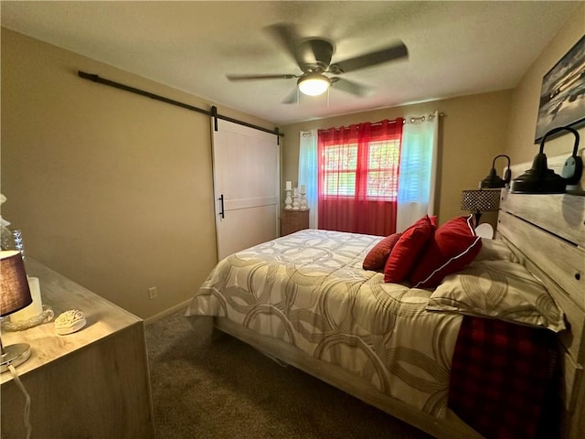 1712 Southdale Dr, Mattoon, IL 61938 - carpeted bedroom with a barn door and a ceiling fan