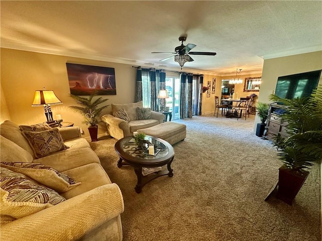 1712 Southdale Dr, Mattoon, IL 61938 - living area featuring ornamental molding, carpet, and ceiling fan