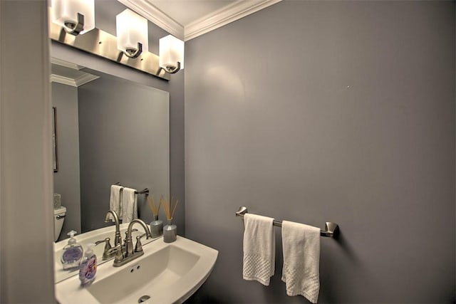 1077 Cornell Dr, Decatur, IL 62522 - half bath featuring ornamental molding and a sink