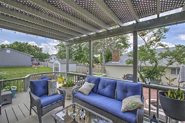 1077 Cornell Dr, Decatur, IL 62522 - deck featuring outdoor lounge area, a storage unit, and a pergola