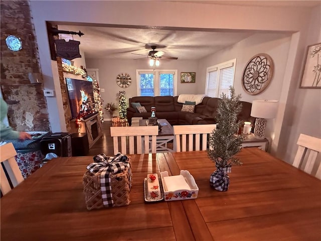 dining area with ceiling fan