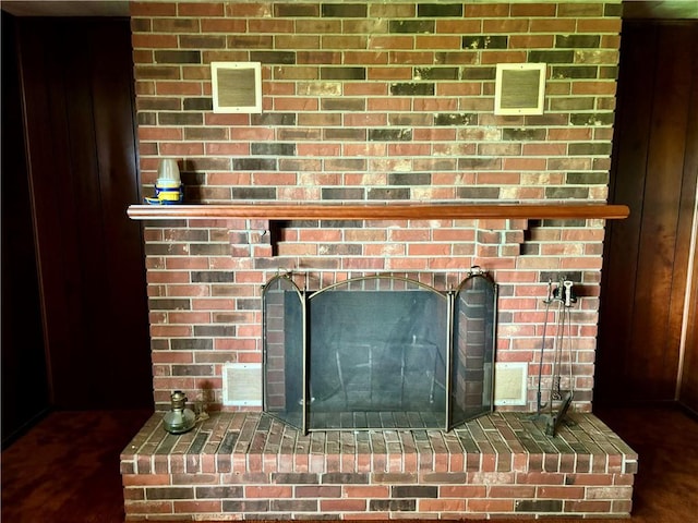 2496 N 300th St, Mason, IL 62443 - detailed view of a large fireplace and wooden walls