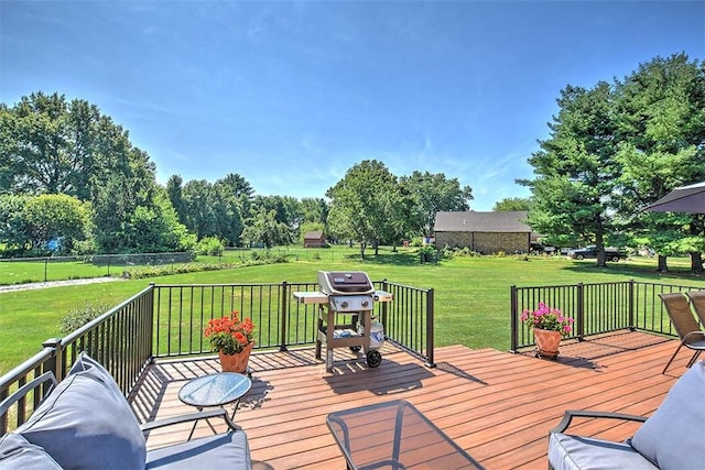 95 Hickory Point Ct, Forsyth, IL 62535 - wooden terrace with a grill and a yard