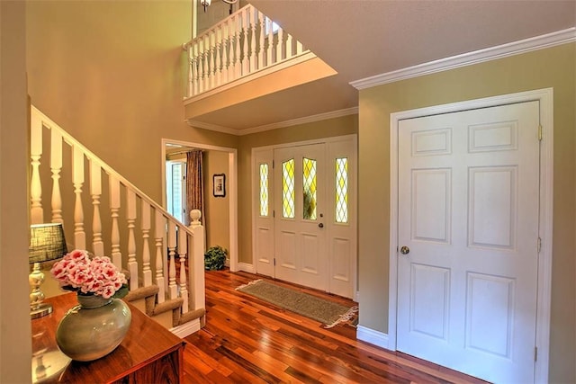 95 Hickory Point Ct, Forsyth, IL 62535 - entrance foyer with stairway, crown molding, and hardwood / wood-style flooring
