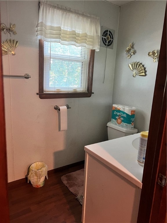 bathroom featuring hardwood / wood-style flooring and vanity