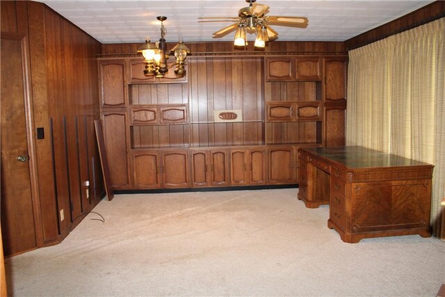 1011 W N 3rd St, Shelbyville, IL 62565 - unfurnished office featuring wooden walls, light carpet, a chandelier, and ceiling fan