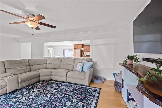 309 Santa Barbara Dr, Effingham, IL 62401 - living area featuring a ceiling fan, crown molding, and light wood finished floors