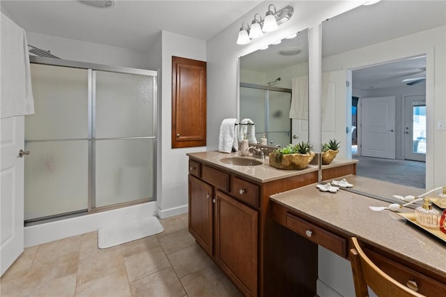 309 Santa Barbara Dr, Effingham, IL 62401 - full bath with vanity, a stall shower, and tile patterned flooring