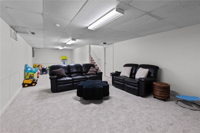 309 Santa Barbara Dr, Effingham, IL 62401 - living room with carpet flooring, stairway, and a drop ceiling