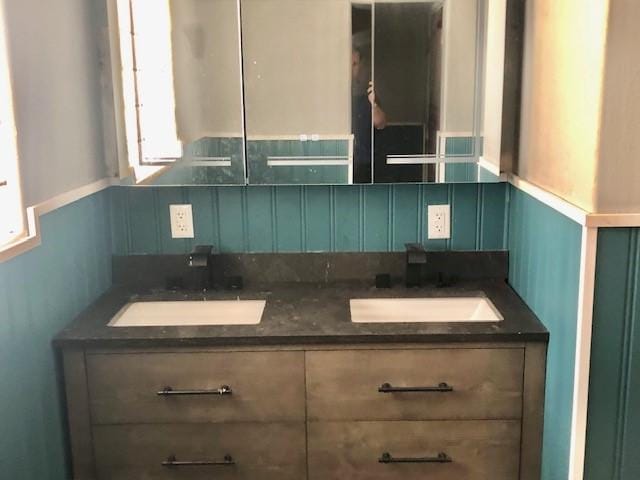 900 W Cumberland Rd, Saint Elmo, IL 62458 - bathroom with double vanity and decorative backsplash