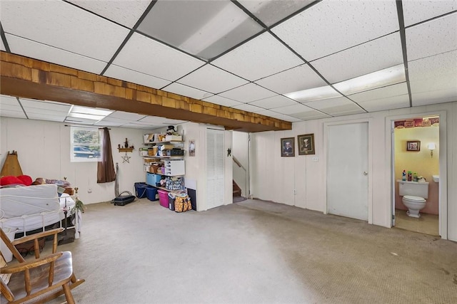 2701 E Rd, Danville, IL 61832 - below grade area with a paneled ceiling, carpet floors, and stairway