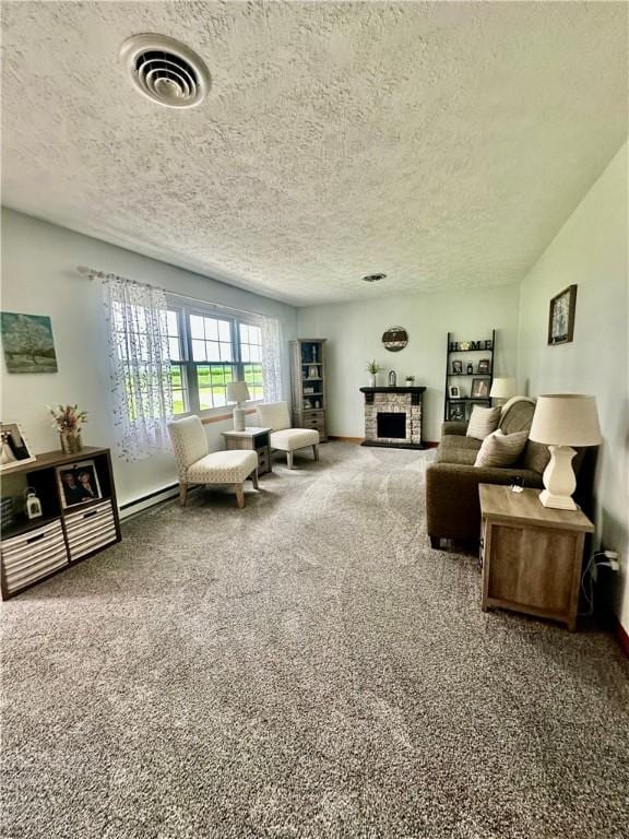 31508 1800 E Rd, Rossville, IL 60963 - carpeted living room with a textured ceiling and a fireplace